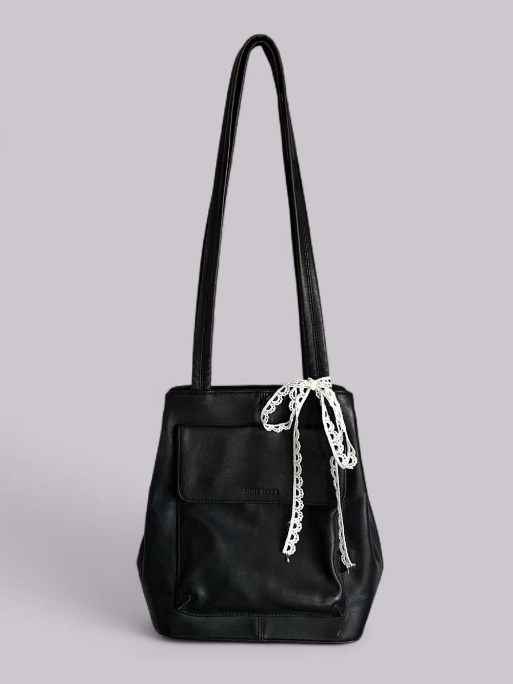 Vintage 90s Nine West Black Leather Shoulder Bag